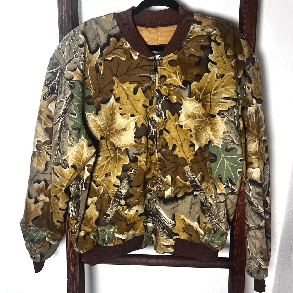 Gander Mountain Advantage Timber Camo Bomber Jacket Mens Large Brown Full Zip